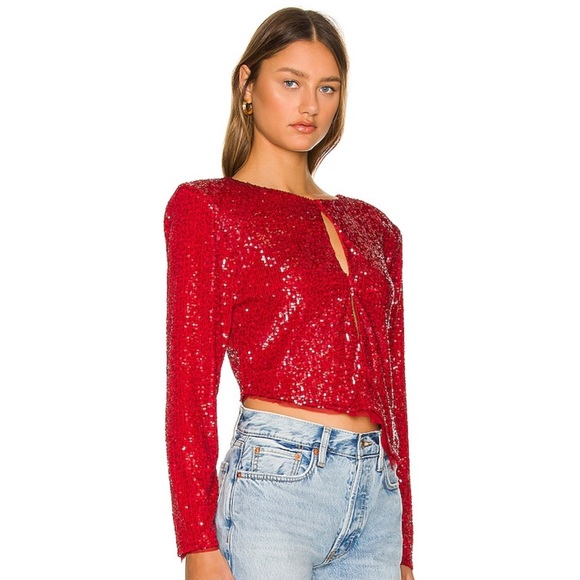 NONchalant Vivi Angle Sequin Top in Red small - Picture 2 of 9